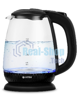 Чайник электрический Vitek VT-7074 1.7л. 2200Вт прозрачный/черный корпус: стекло/пластик