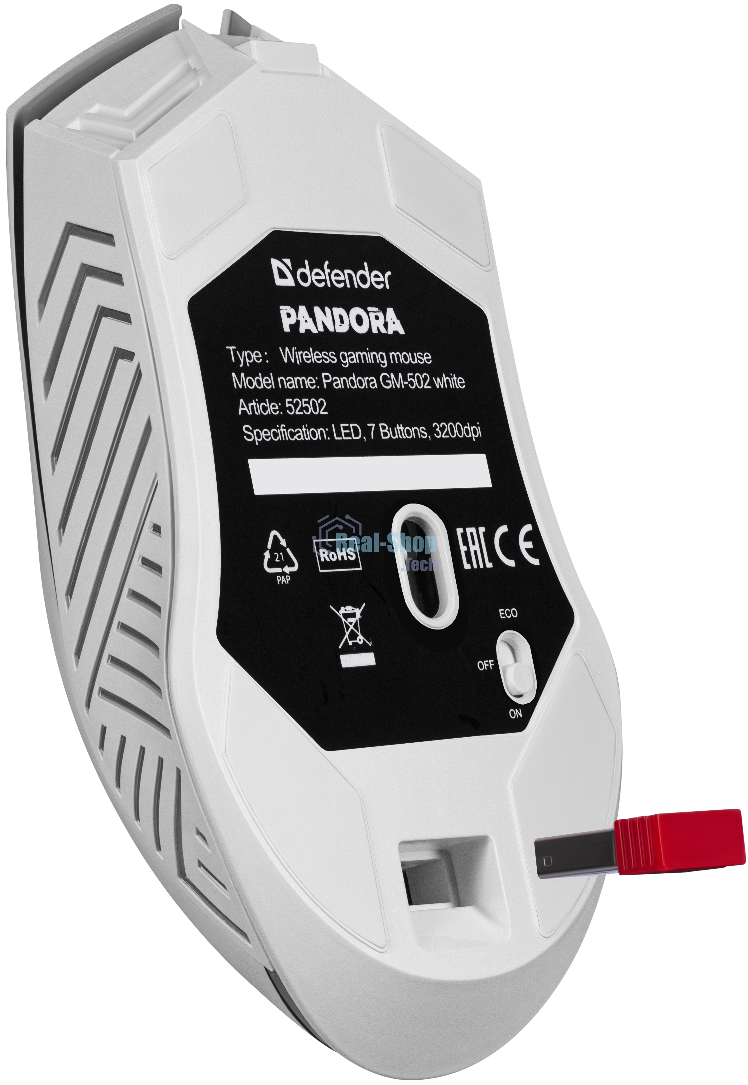 Мышь беспроводная Defender Pandora GM-502 белый, 3200 dpi, радиоканал, USB, кнопки - 7