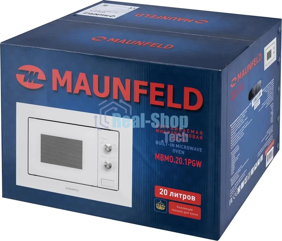 Микроволновая печь встраиваемая Maunfeld MBMO.20.1PGW белый, 20 л, 800 Вт, переключатели - поворотный механизм
