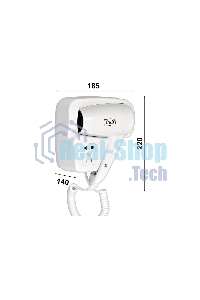 Фен Puff-1200B белый, 1200 Вт, с доп. розеткой