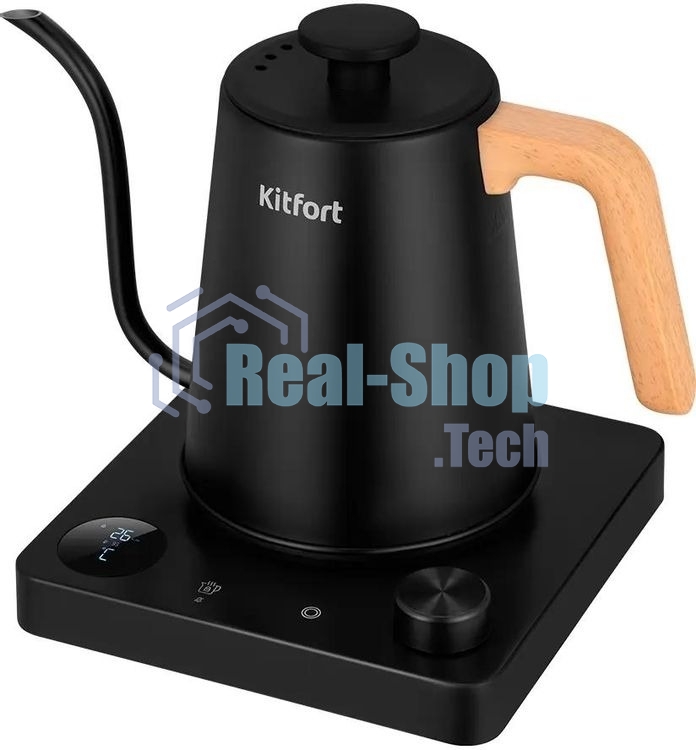 Чайник электрический Kitfort КТ-6726 1л. 1200Вт черный/дерево корпус: нерж.сталь/пластик