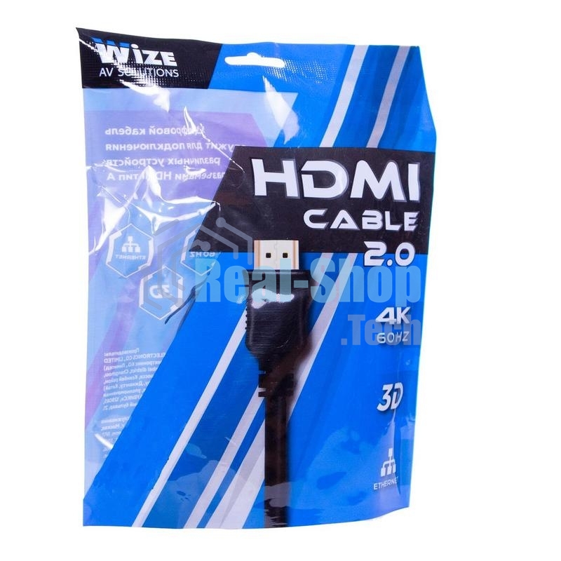 Кабель HDMI C-HM-HM-5M Wize, 5 м, v.2.0, 19M/19M, позол.разъемы, экран, черный, пакет