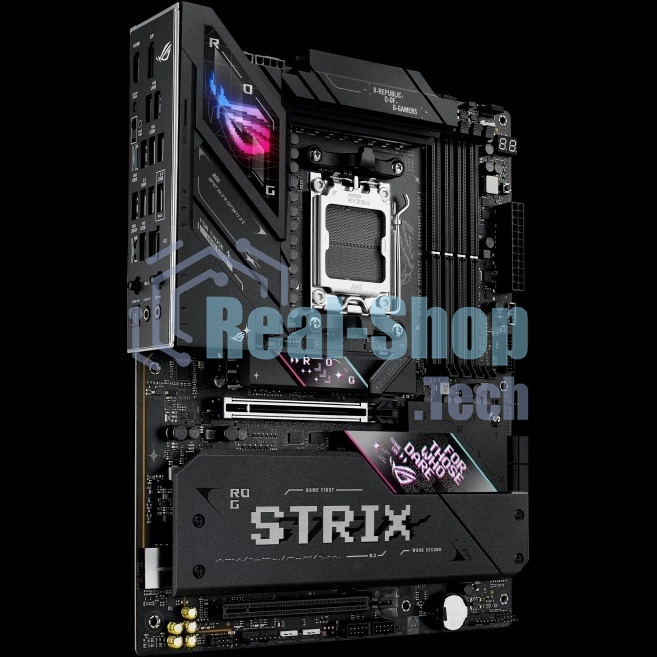 Материнская плата ASUS ROG STRIX B850-E GAMING WIFI, AM5, AMD B850, 4xDDR5, 4xSATA, 5xM.2, 1xPCI-E 5.0 x16, 1xPCI-E 4.0 x16, 1xRealtek 5Gb Ethernet, 1xUSB-C 4, 1xUSB-C 20Gbps, 6xUSB-A 10Gbps, 4xUSB-A 2.0, 3x3.5 мм, 7.1, ATX