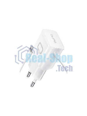Сетевое зарядное устройство Qumo Energy (Charger 0026) 2.1A, встроенный кабель Lightning 8 Pin, белый