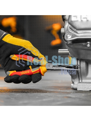 Длинногубцы прямые Denzel диэлектрические рукоятки до 1000 В, трехкомпонентные рукоятки, 205 мм