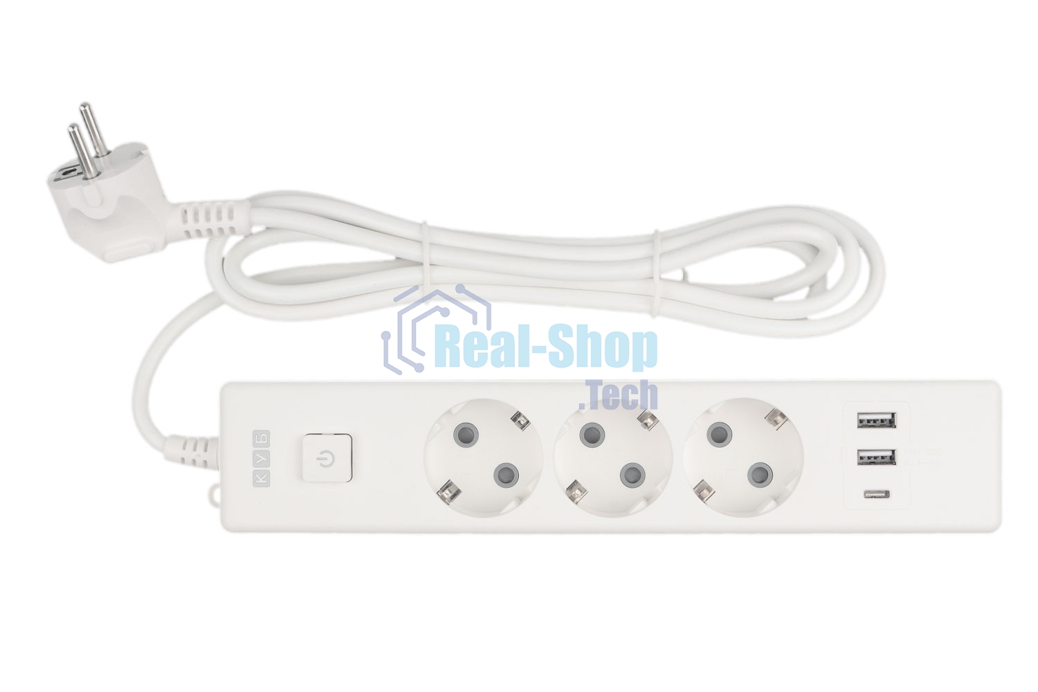 Бытовой удлинитель PowerCube, 3 р с/з вык.,3USB, 3500 Вт, 16А, 1.9 м, 3x1,0 (белый) PC-5-2M