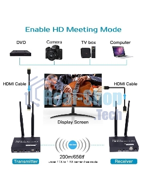 Удлинитель ORIENT VE054, WiFi HDMI KVM Extender (Tx+Rx), HDMI+USB беспроводной удлинитель до 200 м, HDMI 1.3, 1080p@60Hz, HDCP1.2, передача ИК сигнала управления, питание от внешних БП, метал. корпус (31372)