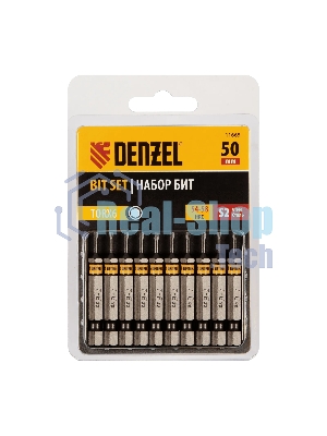 Набор бит Denzel TORX 6х50, сталь S2, шестигранный профиль, 10 шт.