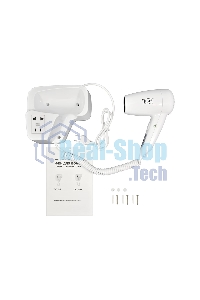 Фен Puff-1200B белый, 1200 Вт, с доп. розеткой