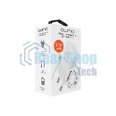 Сетевое зарядное устройство Qumo Energy (Charger 0026) 2.1A, встроенный кабель Lightning 8 Pin, белый