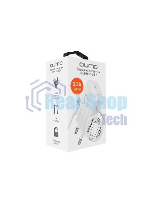 Сетевое зарядное устройство Qumo Energy (Charger 0026) 2.1A, встроенный кабель Lightning 8 Pin, белый