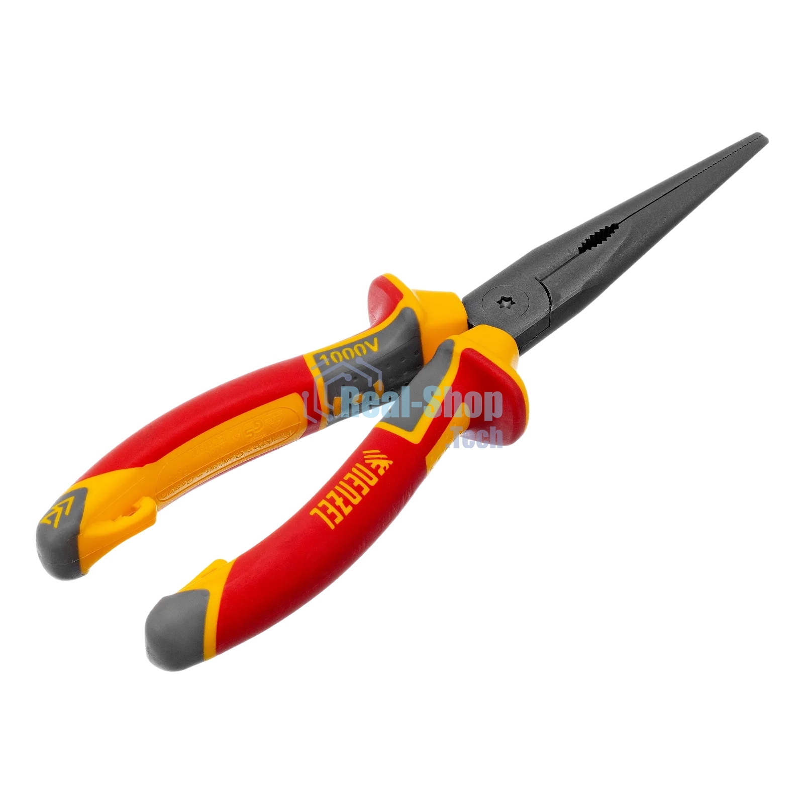 Длинногубцы прямые Denzel диэлектрические рукоятки до 1000 В, трехкомпонентные рукоятки, 205 мм