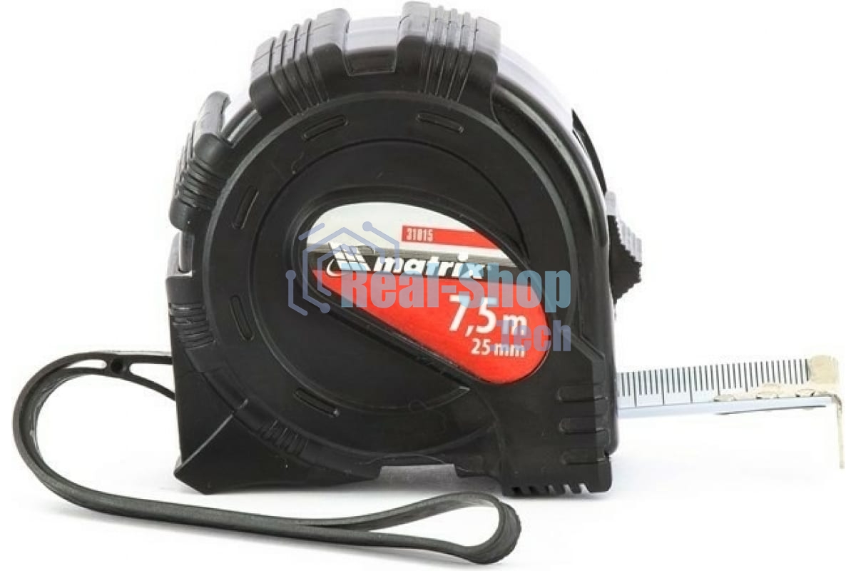 Рулетка Matrix, 7,5 м х 25 мм, обрезиненный корпус, черный