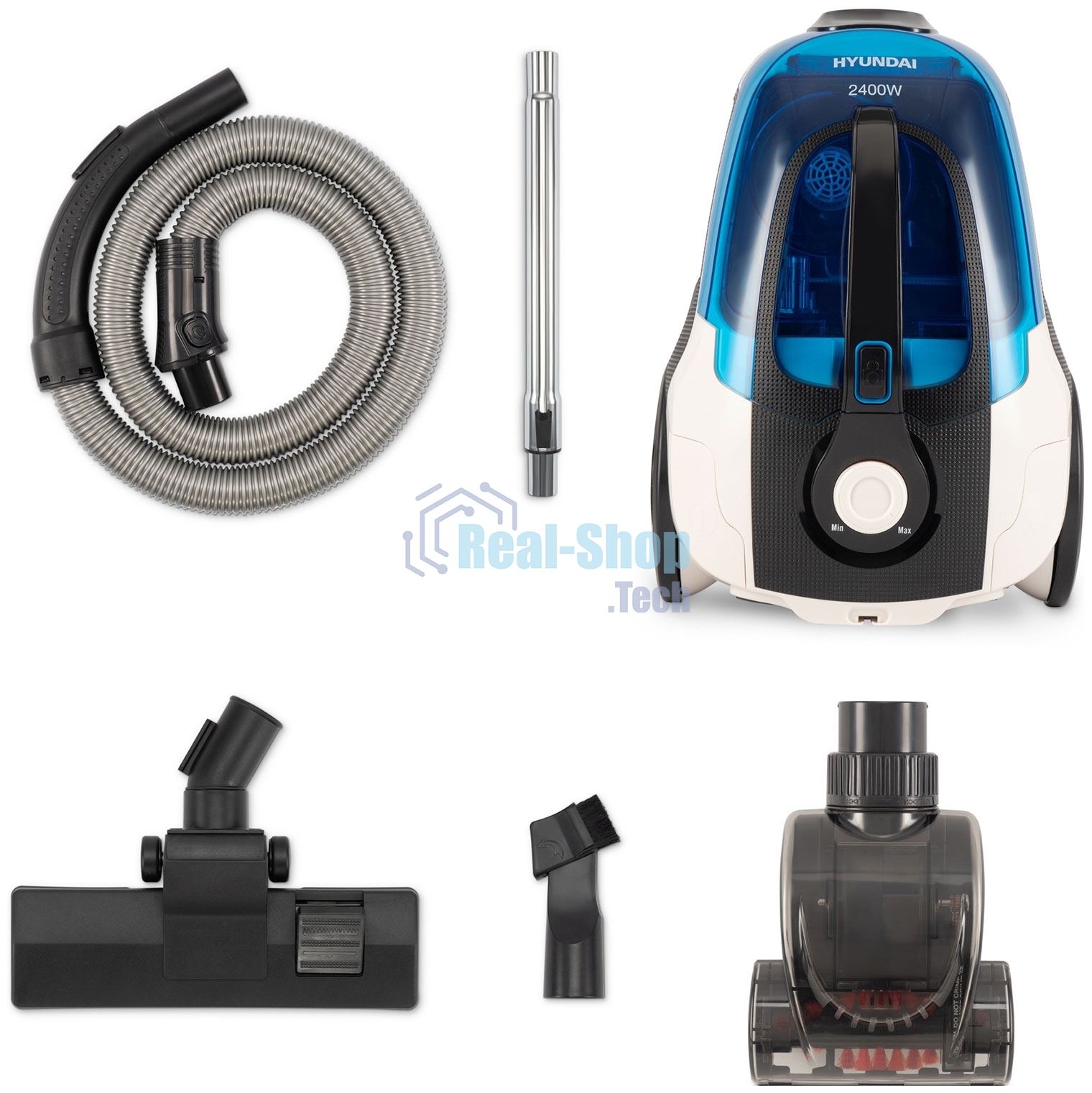 Пылесос Hyundai HYV-C3377 белый/синий, 380/2400 Вт, уборка сухая, пылесборник контейнер, 3.5 л