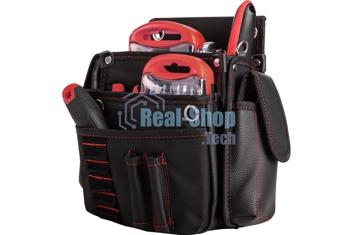 Поясная сумка монтажника Deli DL5865 250 x 250 x 110мм, 7 карманов, ткань Оксфорд 1680D, кожанные боковые карманы