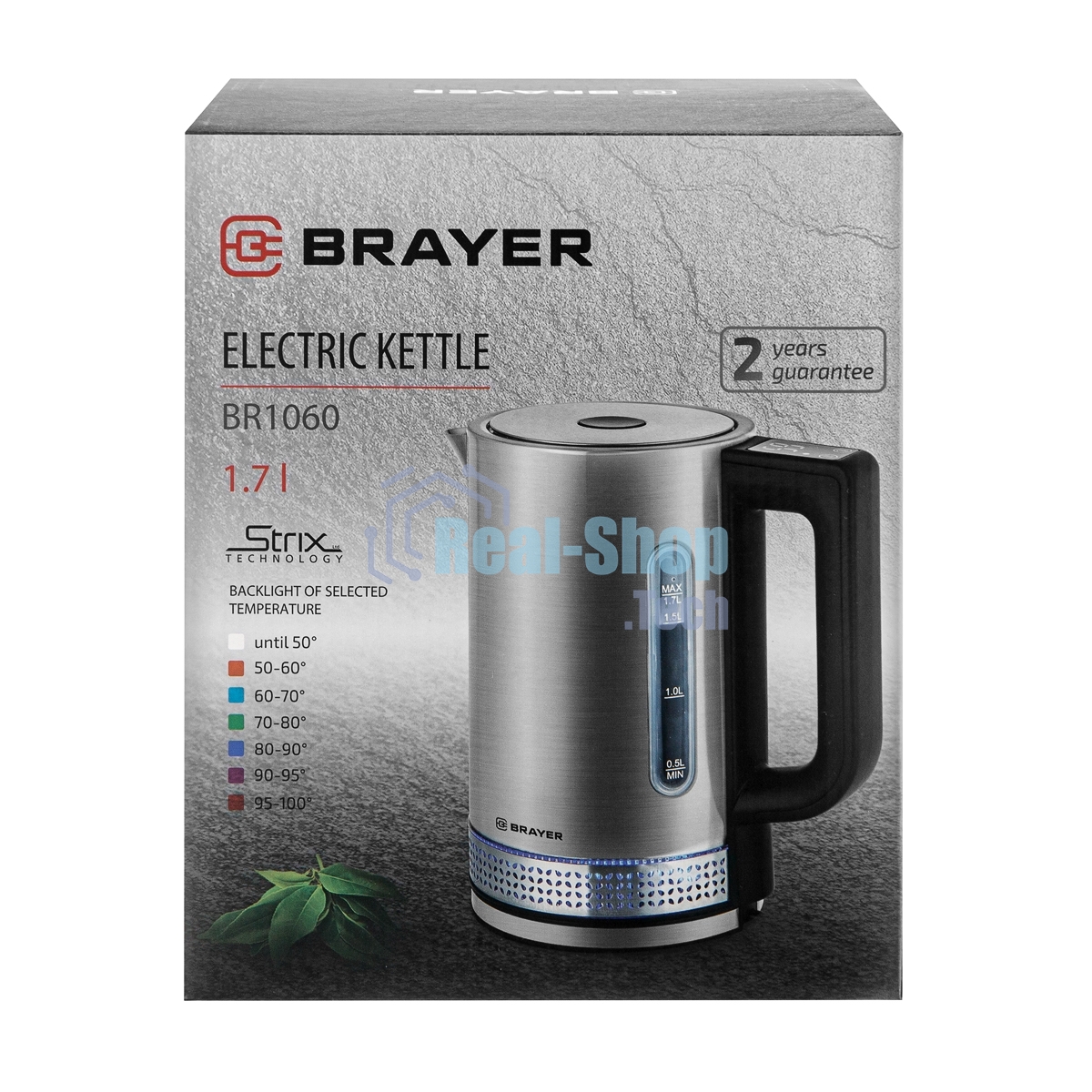 Чайник электрический BRAYER BR1060 2200 Вт, 1,7 л, стальной/черный