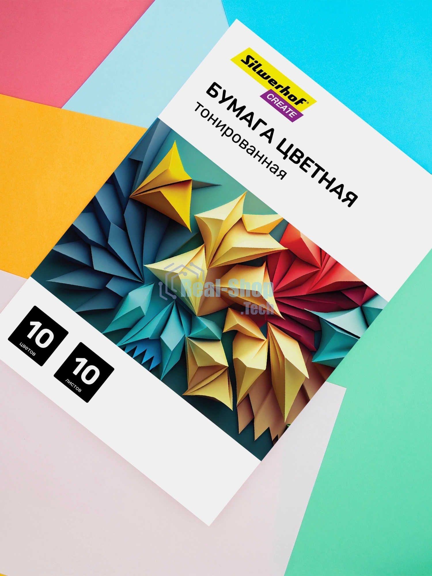 Бумага цветная Silwerhof тонир. 10 л. 10цв. A4 CREATE 80г/м2 папка