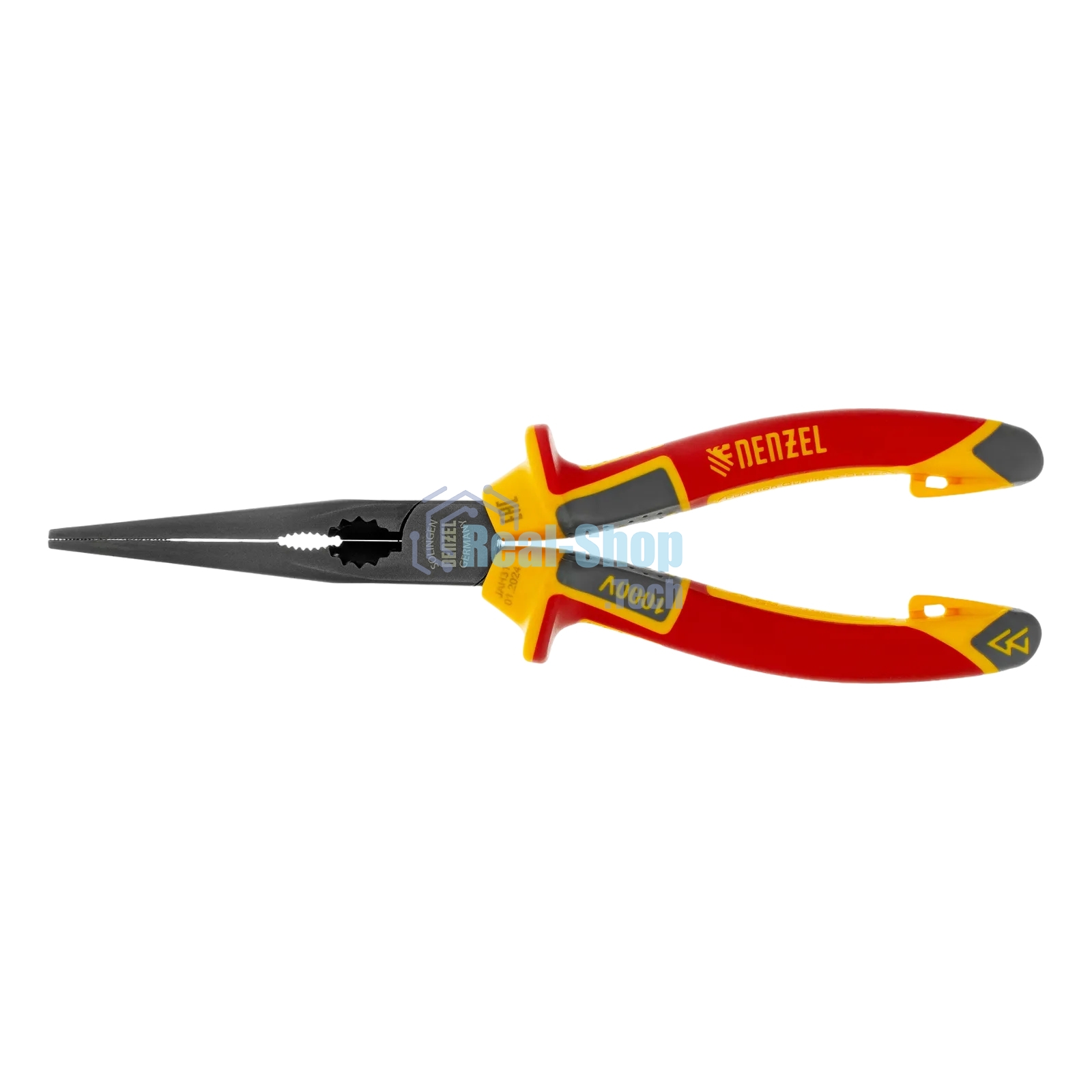 Длинногубцы прямые Denzel диэлектрические рукоятки до 1000 В, трехкомпонентные рукоятки, 205 мм