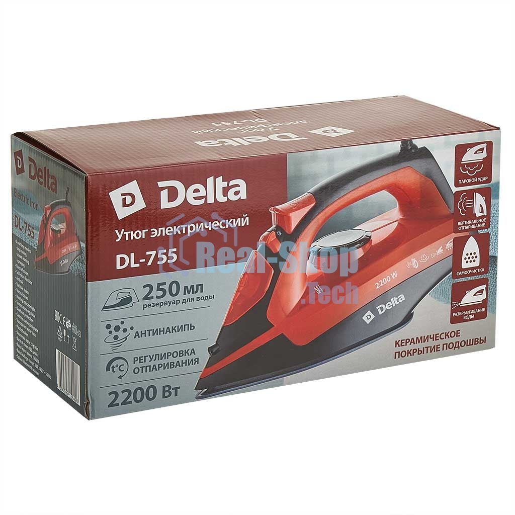 Утюг Delta DL-755 черный/оранжевый, 2200 Вт, 23 г/мин, 125 г/мин, 250 мл
