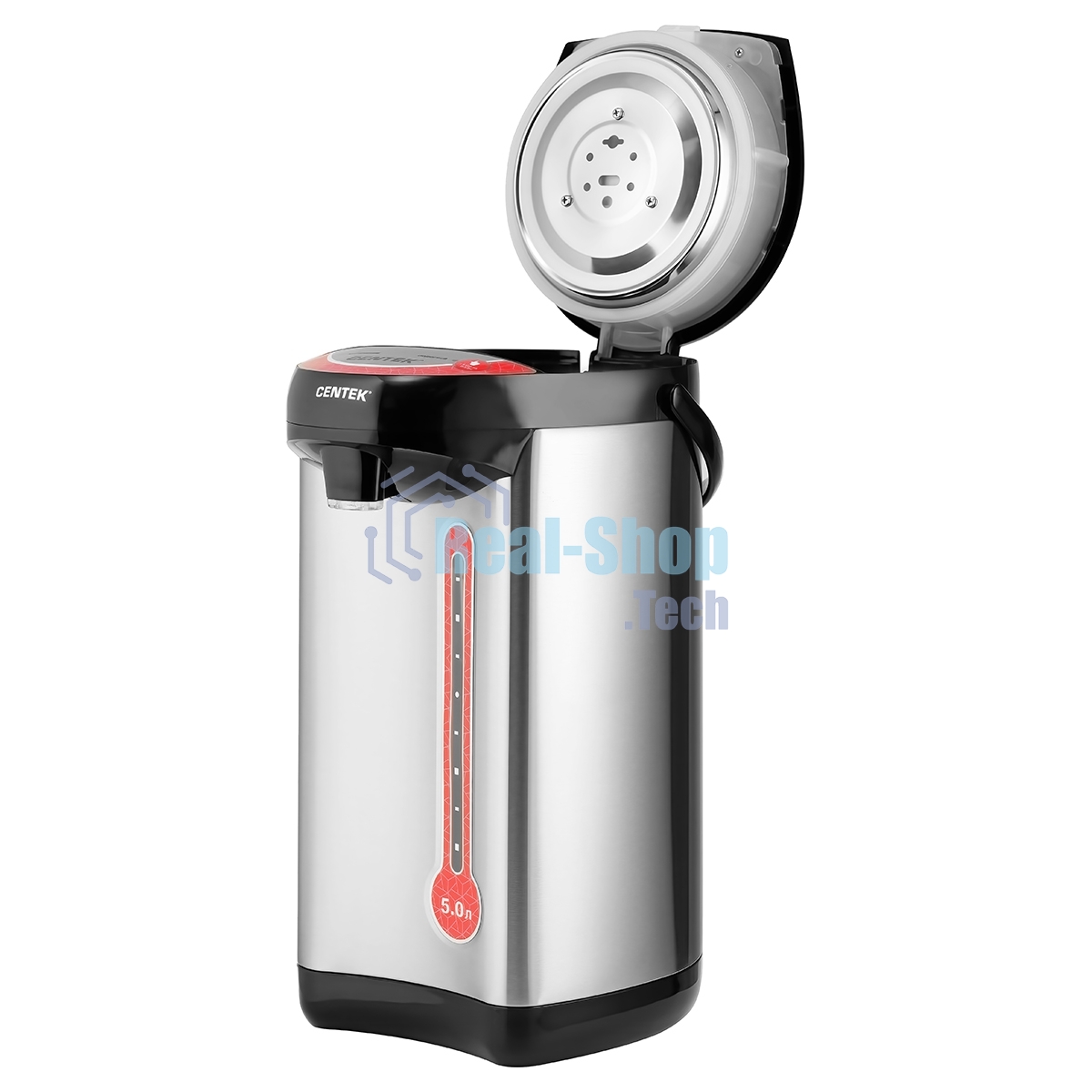 Термопот Centek CT-0082 черный, 5л, 750 Вт, 3 способа подачи воды, корпус из нержавеющей стали
