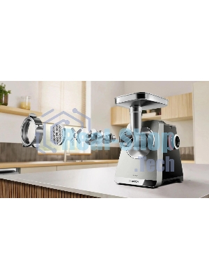 Мясорубка электрическая Bosch Series 8 MFWS820M черный, 2500 Вт, 4.5 кг/мин, реверс, защита от перегрузки, металлический лоток, насадки - 5