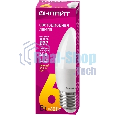 Лампа светодиодная ОНЛАЙТ 71630 OLL-C37-6-230-2.7K-E27-FR 6Вт свеча 2700К теплый белый E27 450лм 176-264В