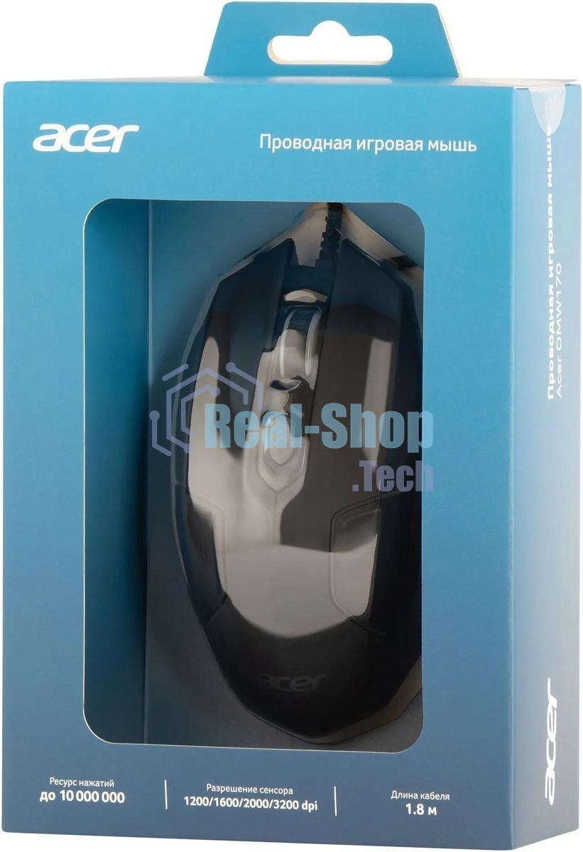Мышь проводная Acer OMW170 черный, 3200 dpi, USB, кнопки - 6