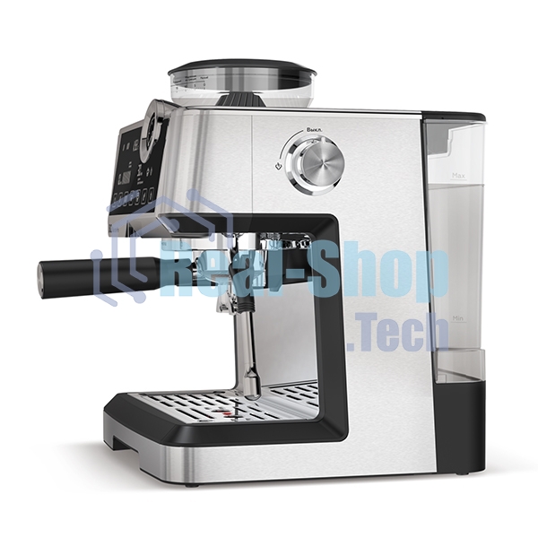 Кофеварка рожковая BQ CM5002 серебристый/черный, исп. кофе - зерновой/молотый, 2,8 л, 2400 Вт, 19 бар