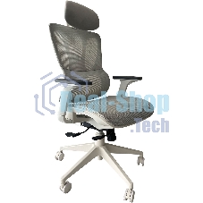 Кресло компьютерное Cactus CS-CHR-MC02GY серый, сетка, эко.кожа, с подголов. крестов. пластик белый