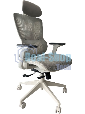 Кресло компьютерное Cactus CS-CHR-MC02GY серый, сетка, эко.кожа, с подголов. крестов. пластик белый