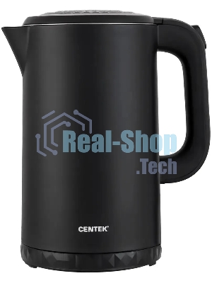 Чайник электрический Centek CT-0020 черный металл 1.7л, 2200W, бесшовная колба, двойные стенки