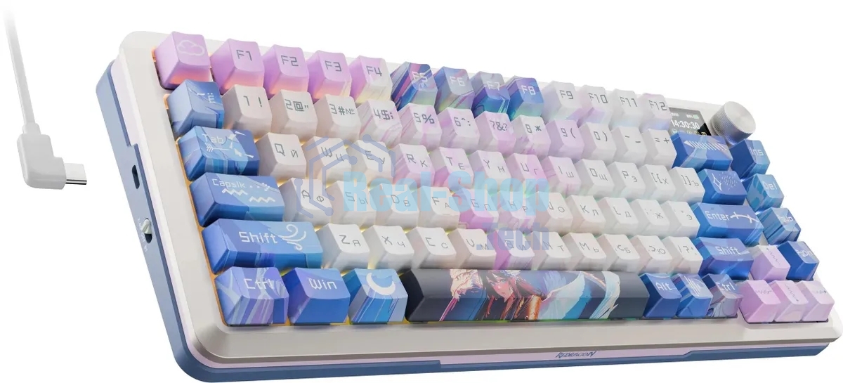Клавиатура Redragon Flekact Pro гибридная, USB Type-A, Bluetooth, радиоканал, фиолетовый