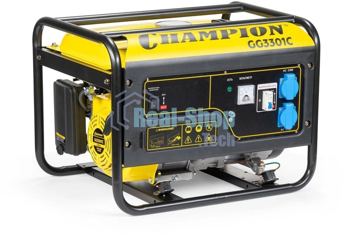 ГенераторCHAMPION GG3301C (2,8/3,1кВт 6лс 15л46кг высокий пусковой ток, 7кВт), шт