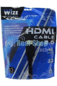 Кабель HDMI C-HM-HM-7.5M Wize, 7.5 м, v.2.0, 19M/19M, позол.разъемы, экран, черный, пакет