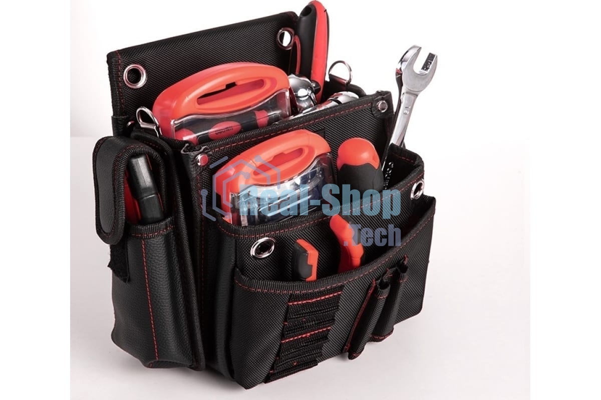 Поясная сумка монтажника Deli DL5865 250 x 250 x 110мм, 7 карманов, ткань Оксфорд 1680D, кожанные боковые карманы