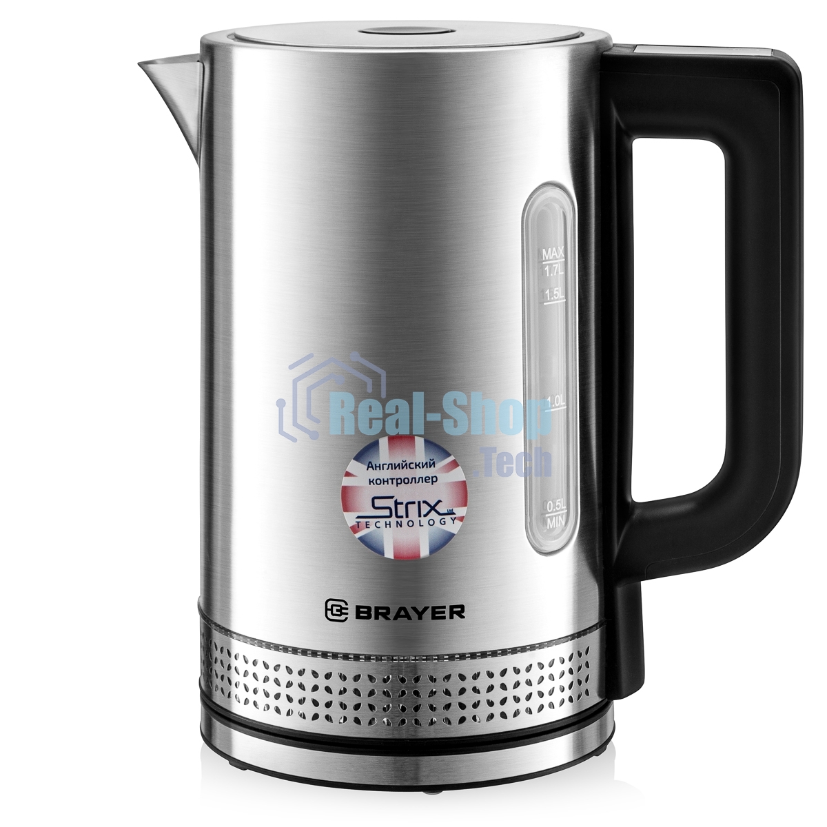 Чайник электрический BRAYER BR1060 2200 Вт, 1,7 л, стальной/черный