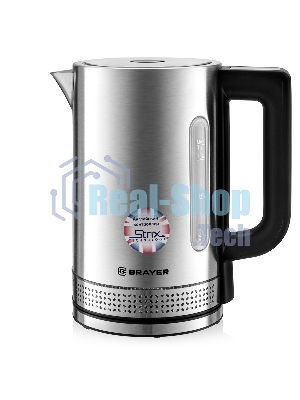 Чайник электрический BRAYER BR1060 2200 Вт, 1,7 л, стальной/черный