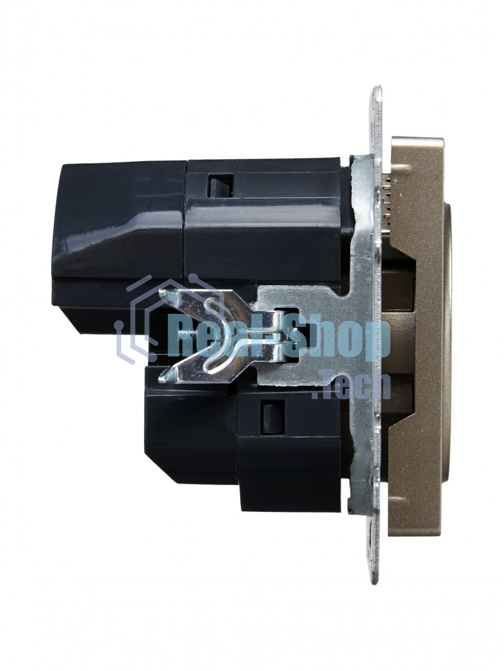 Розетка 1-местная IEK BRITE РЮш10-1-БрШ (BR-R14-16-U21-D21-K37) 16А, с USB A+A 2.1А, с заземлением, с защитными шторками, шампань