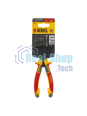 Длинногубцы прямые Denzel диэлектрические рукоятки до 1000 В, трехкомпонентные рукоятки, 205 мм