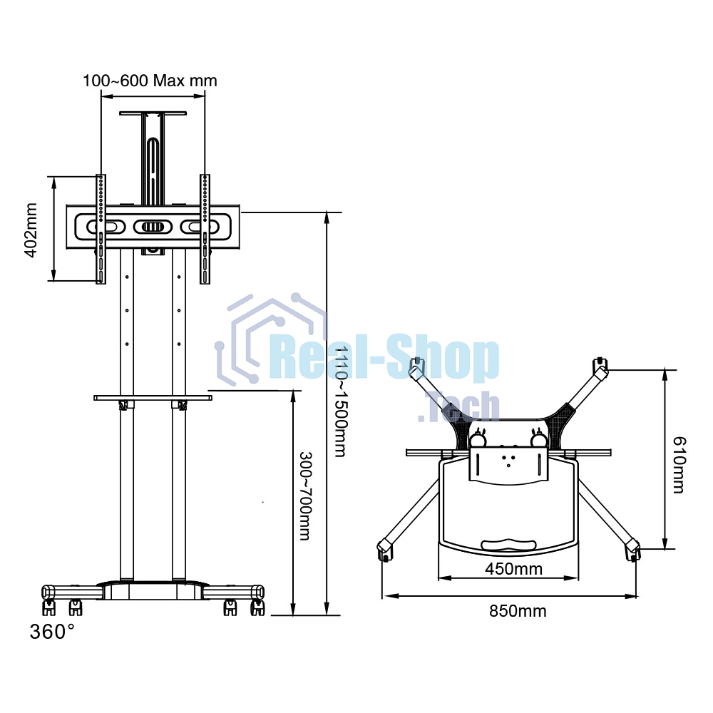 Мобильная стойка напольная Arm media PT-STAND-12 черный 1 шт/уп. для TV 32