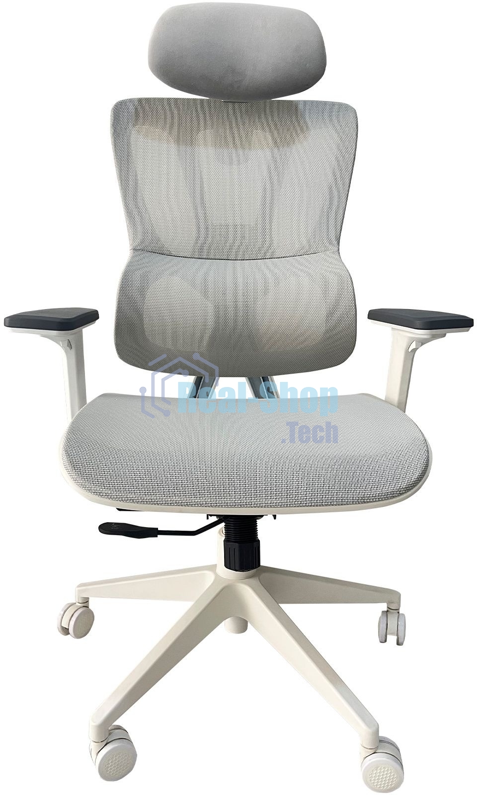 Кресло компьютерное Cactus CS-CHR-MC02GY серый, сетка, эко.кожа, с подголов. крестов. пластик белый