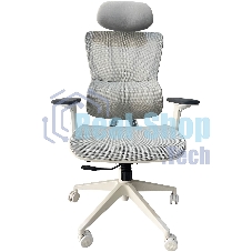 Кресло компьютерное Cactus CS-CHR-MC02GY серый, сетка, эко.кожа, с подголов. крестов. пластик белый