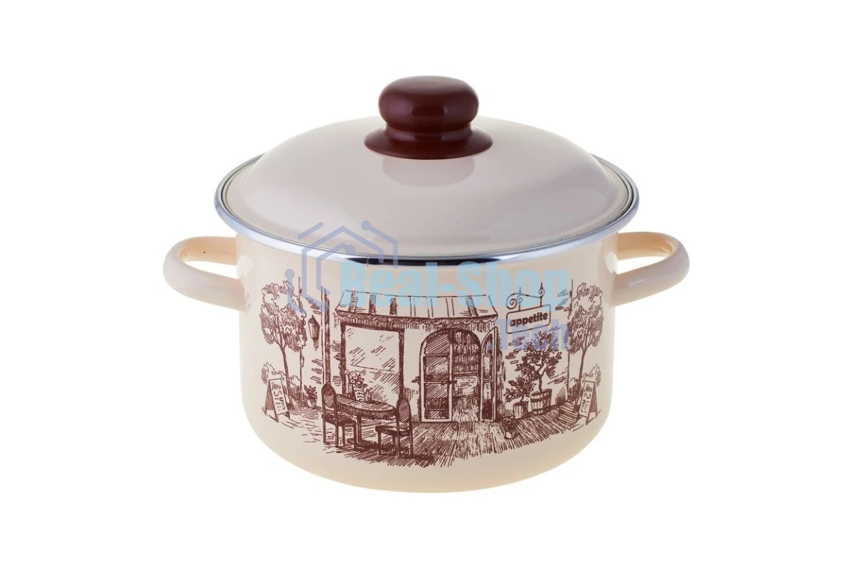 Кастрюля Appetite 1RD221М CAFE с крышкой, эмалированная сталь, цилиндрическая 5,5 л