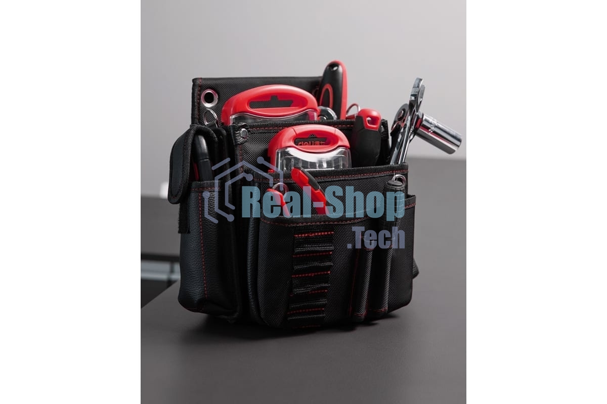 Поясная сумка монтажника Deli DL5865 250 x 250 x 110мм, 7 карманов, ткань Оксфорд 1680D, кожанные боковые карманы