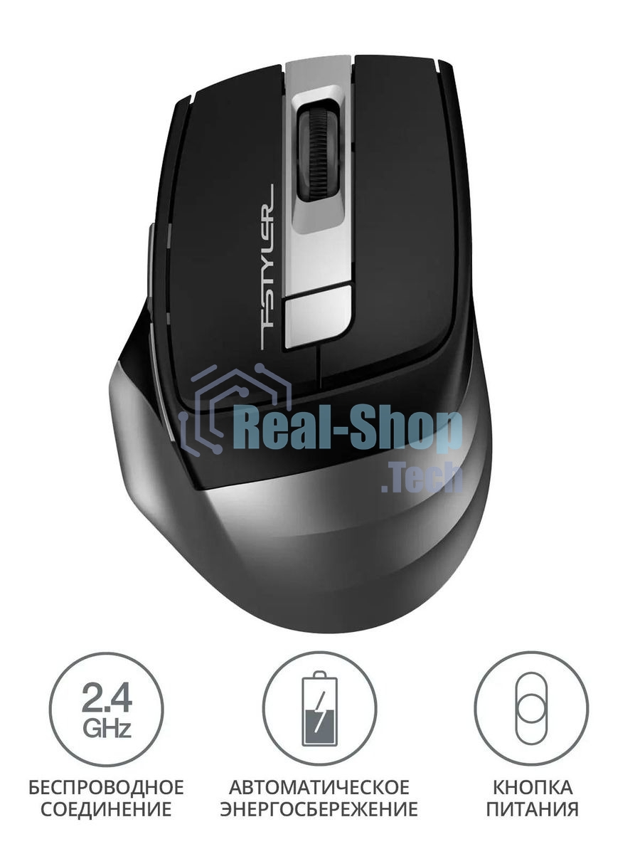 Мышь беспроводная A4Tech Fstyler FG35 серый/черный, 2000 dpi, радиоканал, USB, кнопки - 6