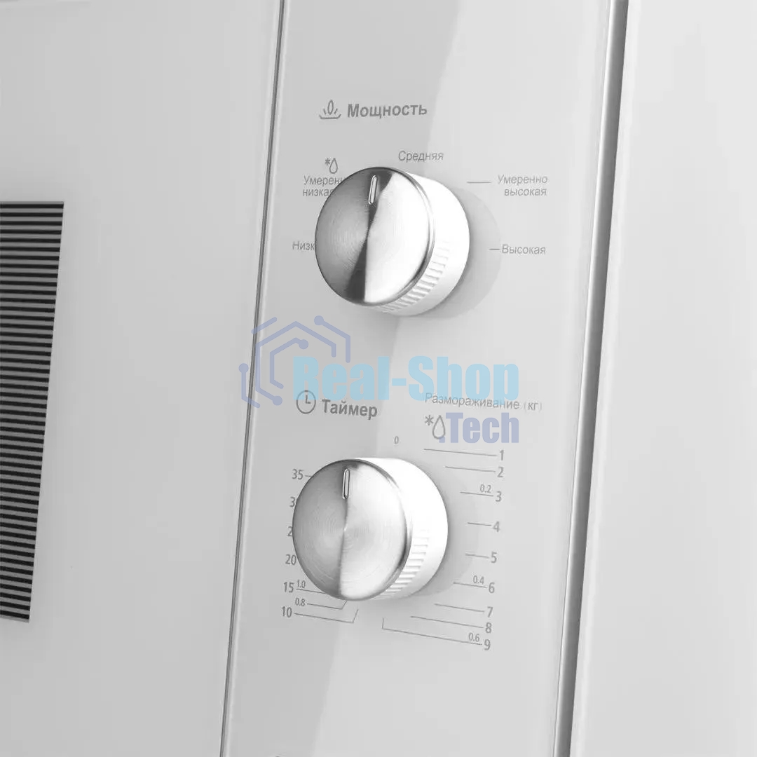 Микроволновая печь встраиваемая Maunfeld MBMO.20.1PGW белый, 20 л, 800 Вт, переключатели - поворотный механизм