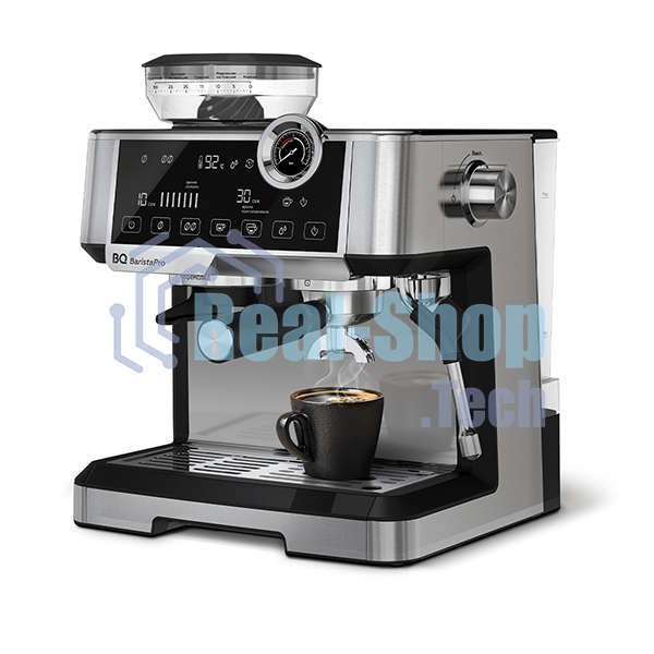 Кофеварка рожковая BQ CM5002 серебристый/черный, исп. кофе - зерновой/молотый, 2,8 л, 2400 Вт, 19 бар