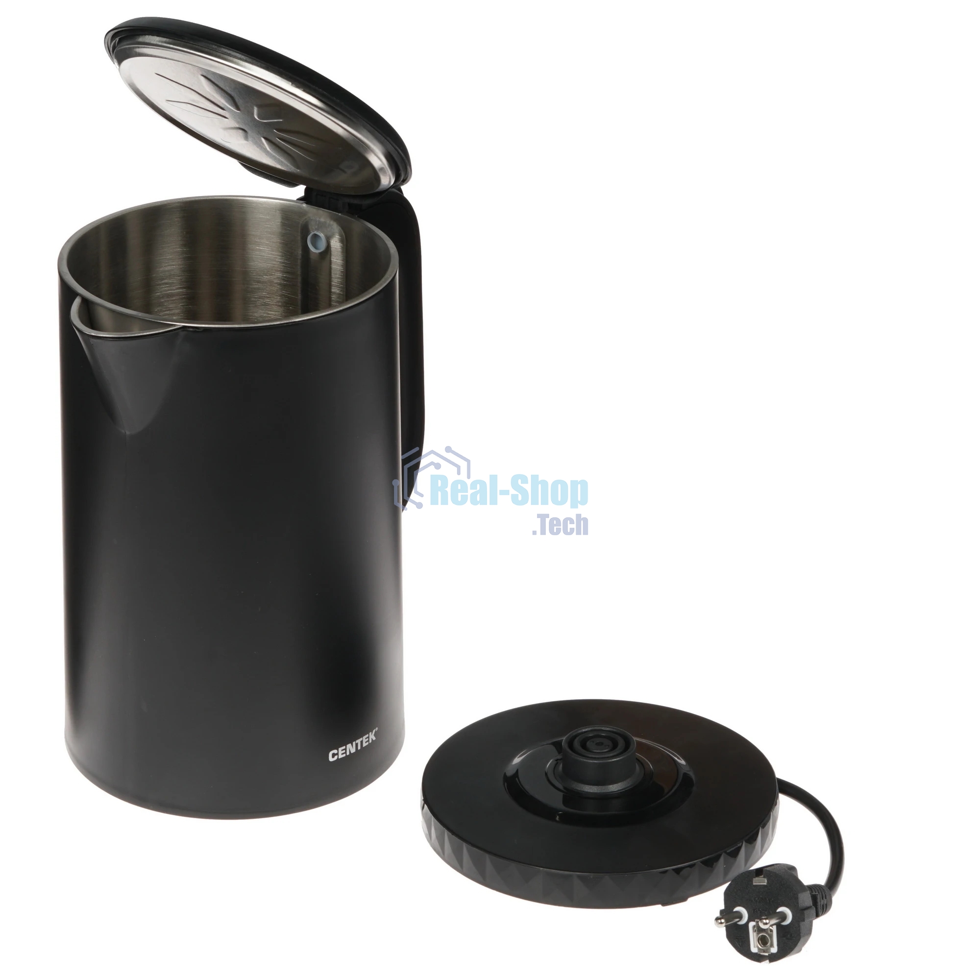 Чайник электрический Centek CT-0020 черный металл 1.7л, 2200W, бесшовная колба, двойные стенки