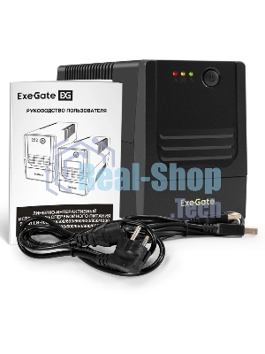 Источник бесперебойного питания ExeGate Power NB-650.LED.AVR.4C13.USB / 650 ВА / 390 Вт / 4 x IEC 320 C13