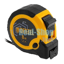 Рулетка Denzel 8м х 25мм, двухкомп. корпус, кнопка-пауза